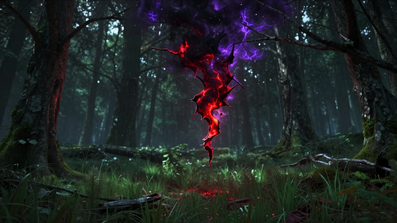 Forest scar swallowed by red mist